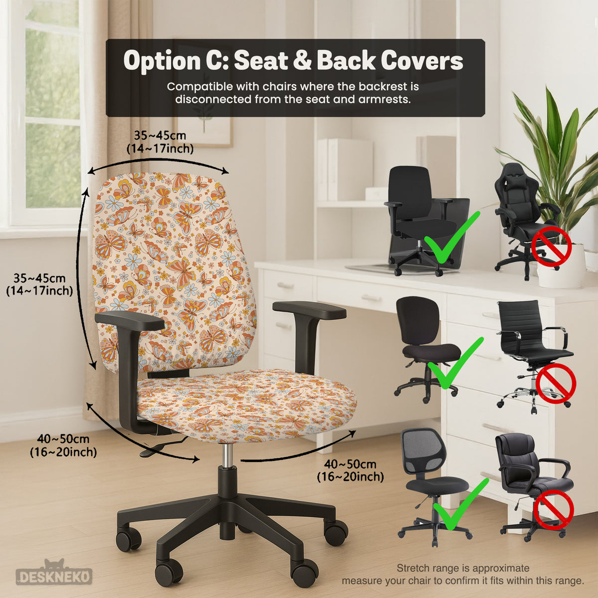 Retro Butterfly Desk Chair Cover - Chair Covers - Deskneko - Desk Chair Covers