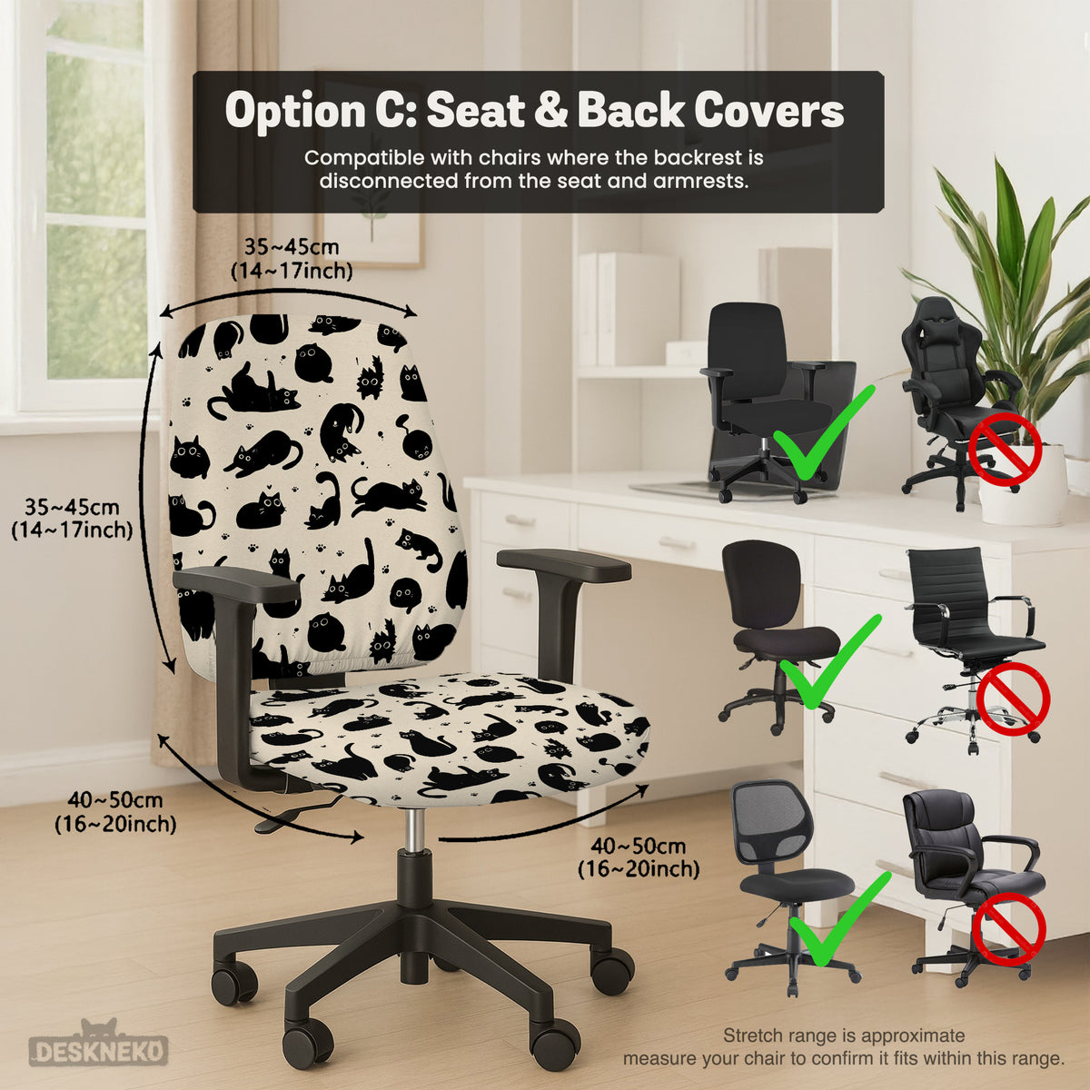 Black Cat Desk Chair Cover - Chair Covers - Deskneko - Desk Chair Covers