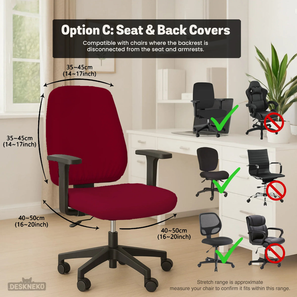 Burgundy Office Chair Cover for Desk Chairs and Home Offices - Deskneko
