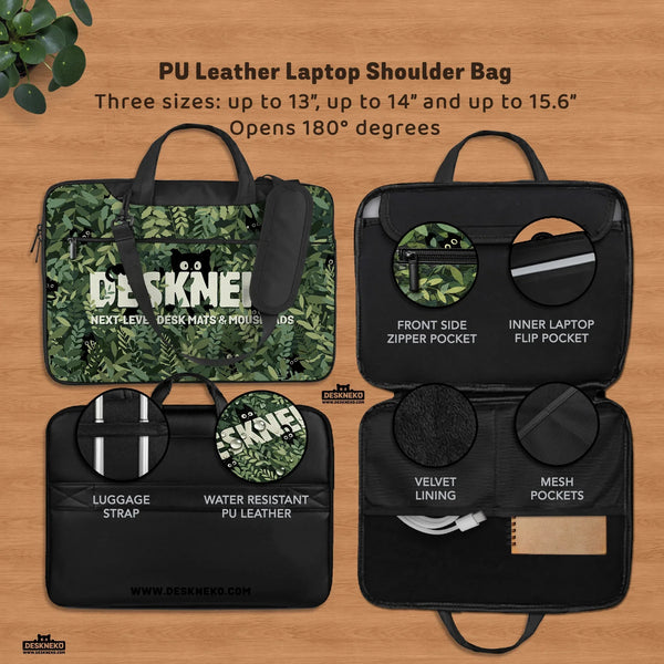 Botanical Cat Laptop Sleeve & Bag, Forest Green Aesthetic Case - Deskneko