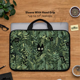 Botanical Cat Laptop Sleeve & Bag, Forest Green Aesthetic Case - Deskneko