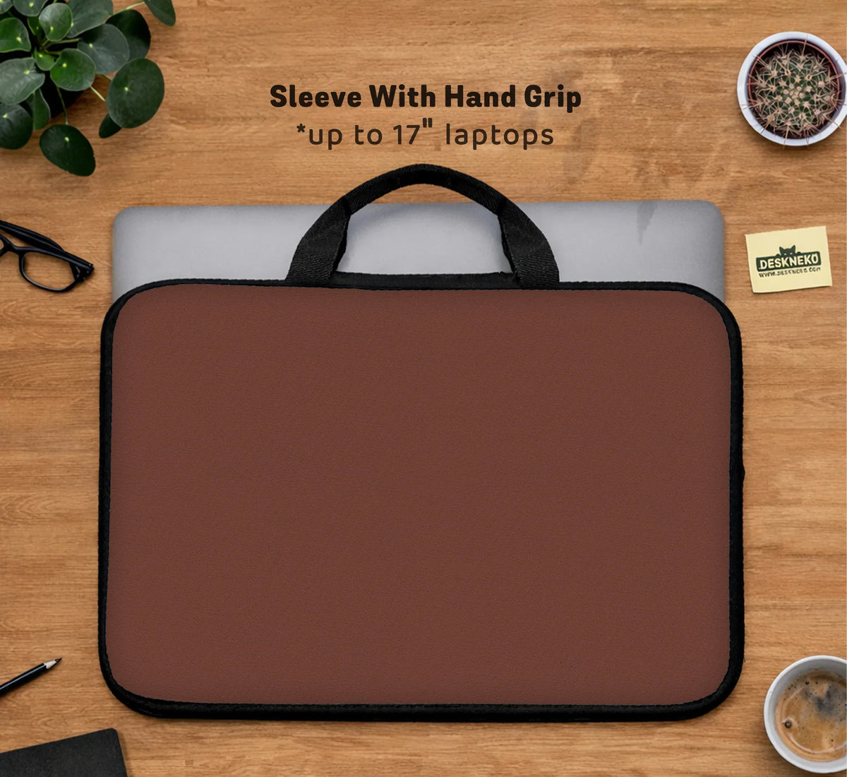 Mahogany Laptop Sleeve & Bag, Minimalist Brown Protective Work Case - Deskneko