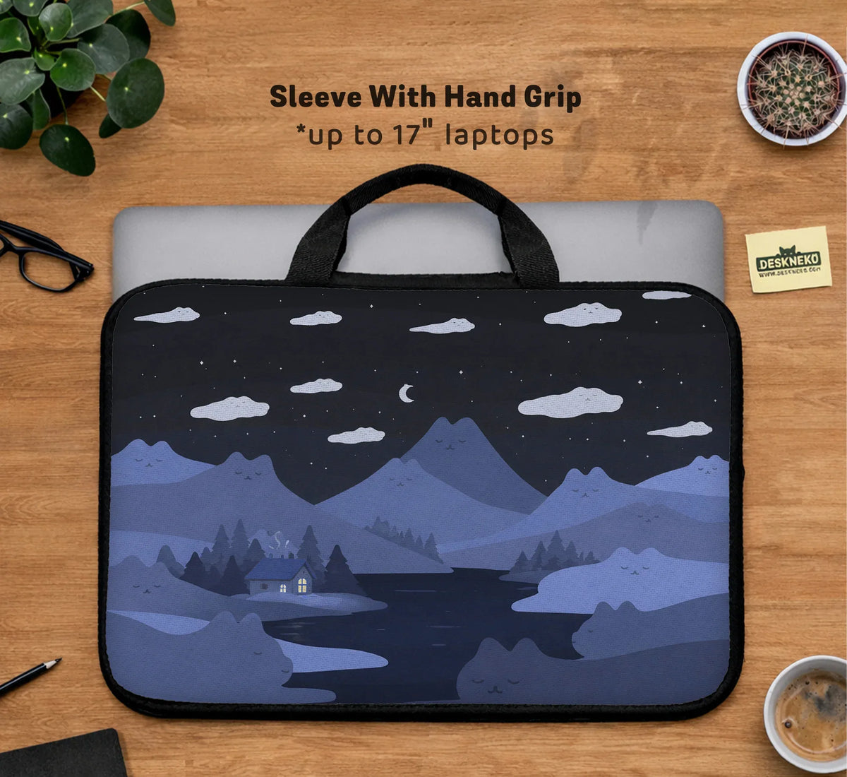 Whimisical Blue Cat Mountains Laptop Sleeve & Bag - Deskneko