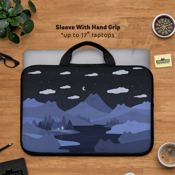 Whimisical Blue Cat Mountains Laptop Sleeve & Bag - Deskneko