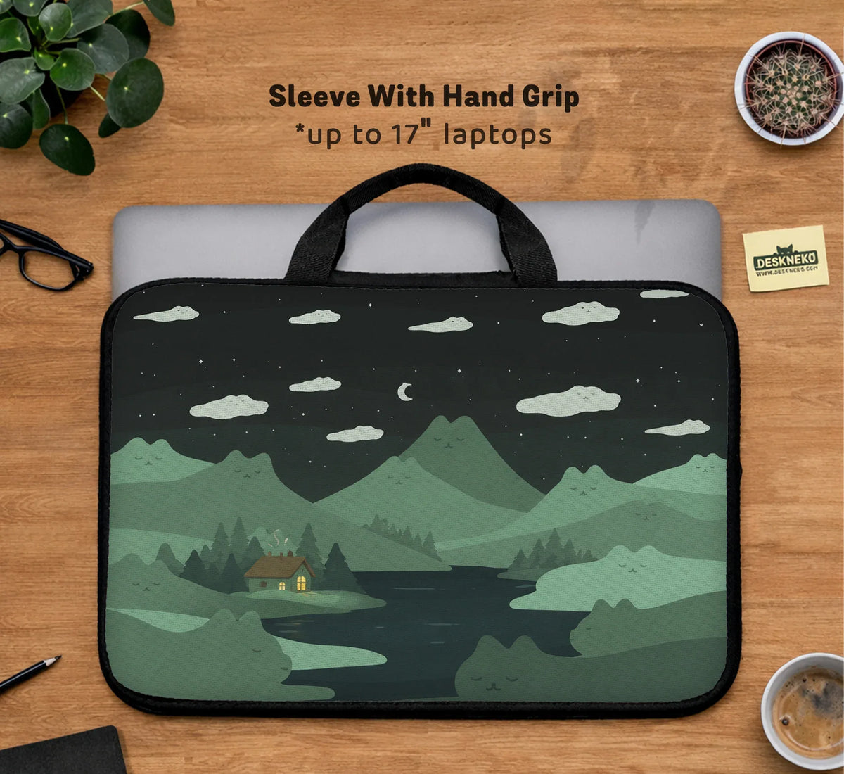 Green Cat Mountains Laptop Sleeve & Bag - Deskneko