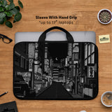 Tokyo Night Pixel Laptop Sleeve & Bag – Monochrome Cyberpunk Case - Deskneko