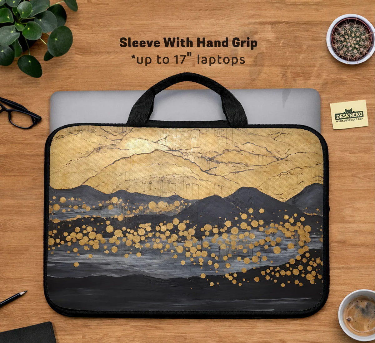 Gold Japandi Laptop Bag with Shoulder Strap - Deskneko
