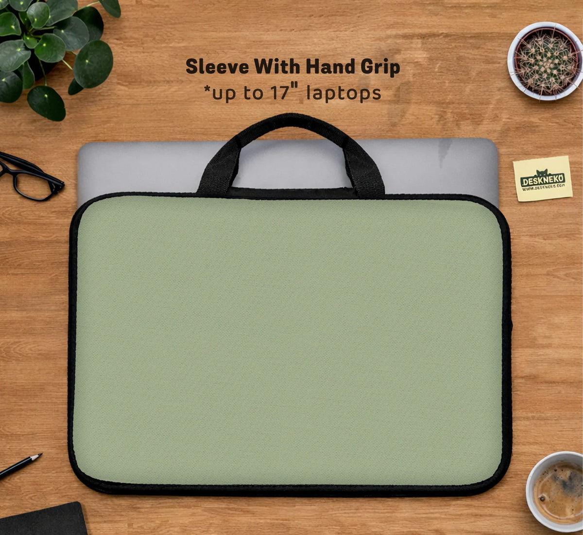 Sage Green Laptop Bag with Shoulder Strap & Handle - Deskneko
