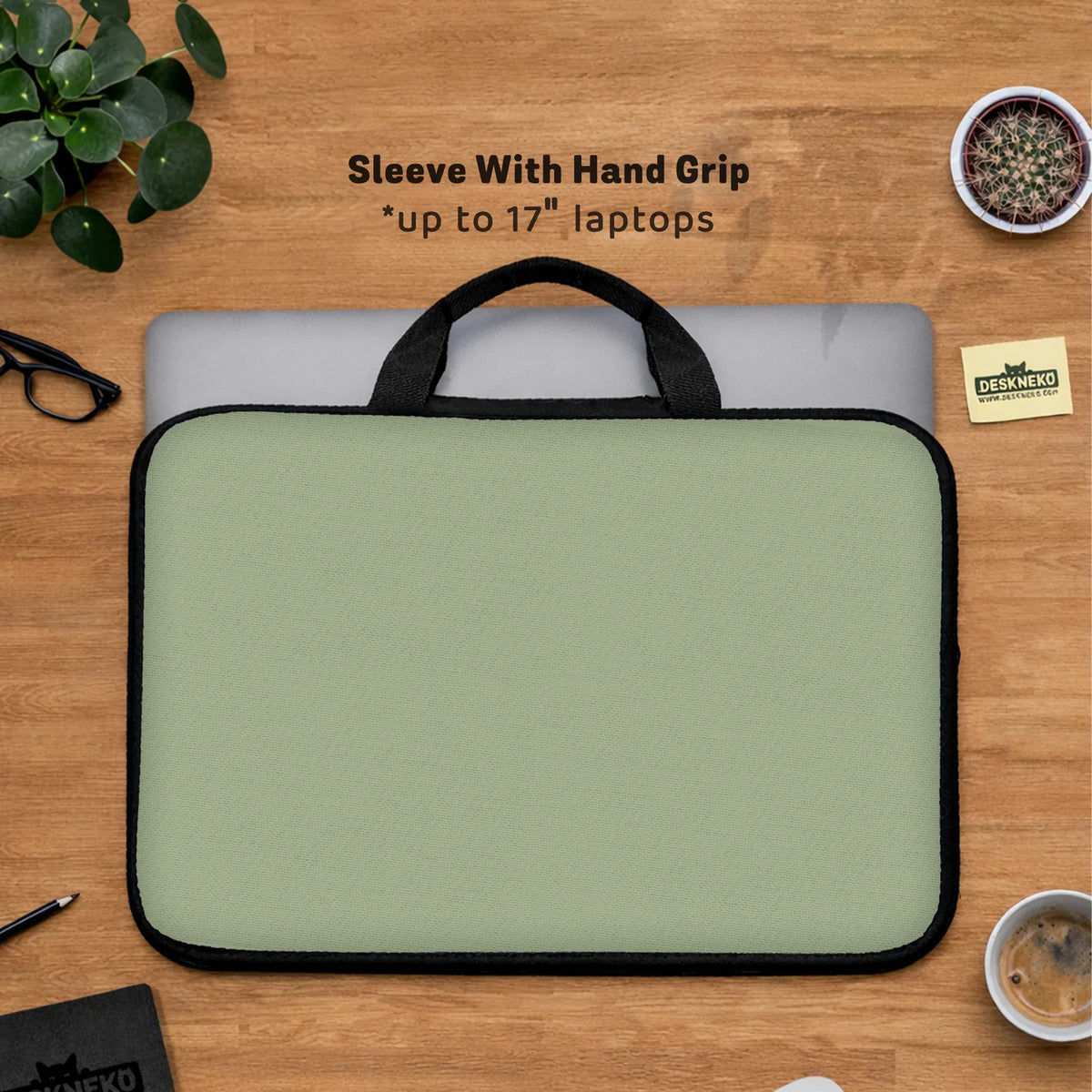 Sage Green Laptop Bag with Shoulder Strap & Handle - Deskneko
