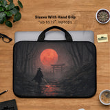 Samurai Red Moon Laptop Sleeve & Bag with Handle and Shoulder Strap - Deskneko