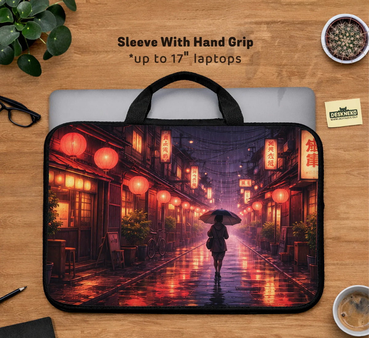 Lofi Anime Laptop Sleeve & Bag Japanese Rainy Street Aesthetic - Deskneko