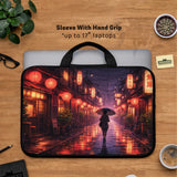 Lofi Anime Laptop Sleeve & Bag Japanese Rainy Street Aesthetic - Deskneko