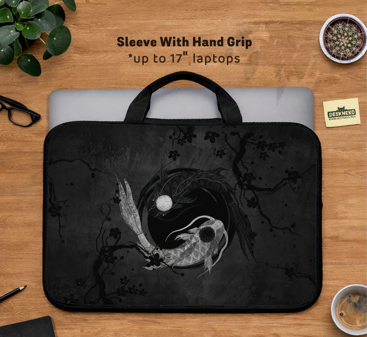 Dark Koi Yin Yang Laptop Sleeve & Bag, Japanese Ink Case - Deskneko