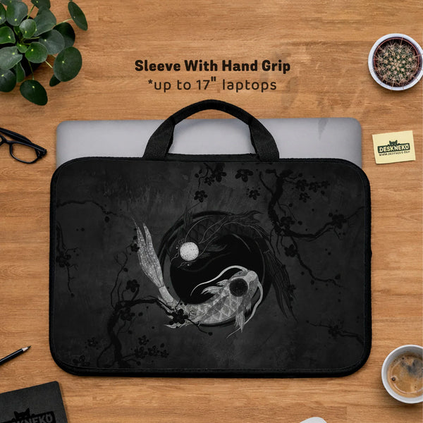 Dark Koi Yin Yang Laptop Sleeve & Bag, Japanese Ink Case - Deskneko