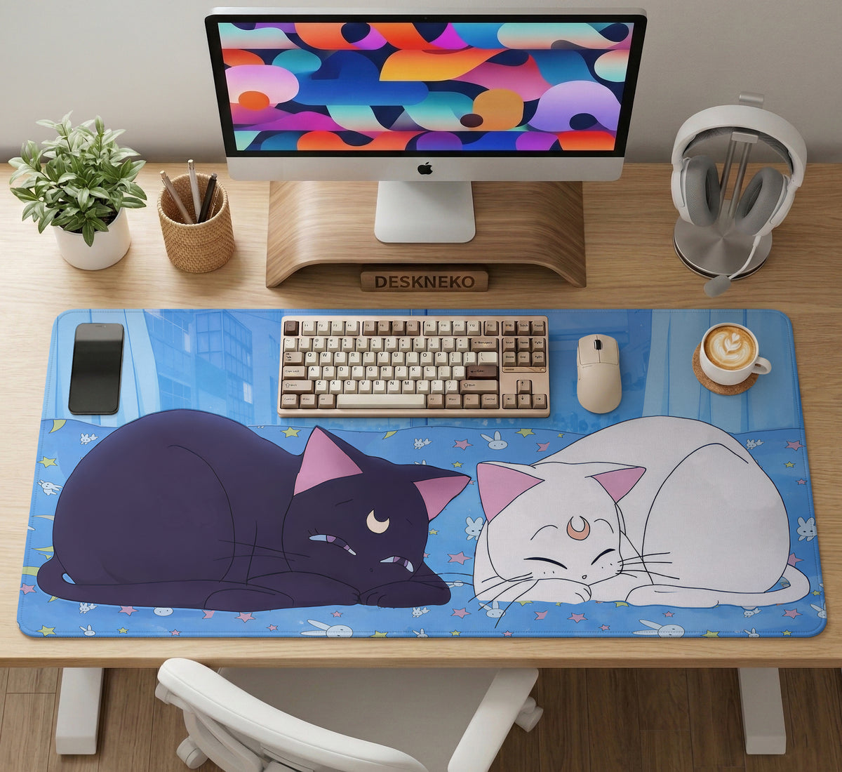 Blue Anime Aesthetic Desk Mat Mousepad - Desk Mat - Deskneko - Desk Mats & Mousepads