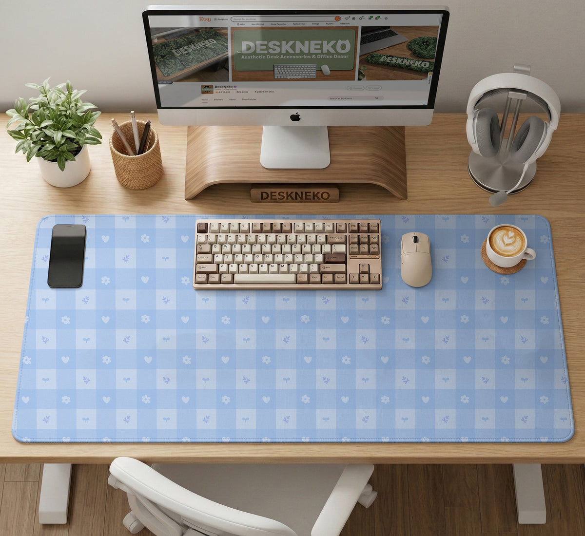 Blue Gingham Desk Mat - Desk Mat - Deskneko - Desk Mats & Mousepads