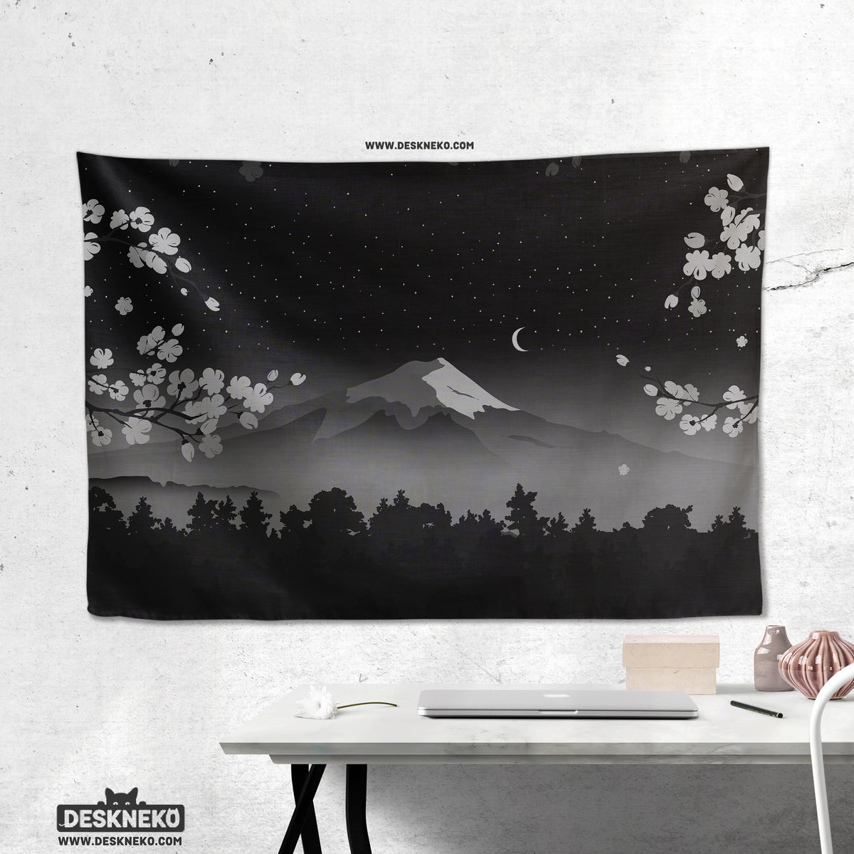 Black Mount Fuji Wall Tapestry - Wall tapestry - Deskneko - Wall Tapestries