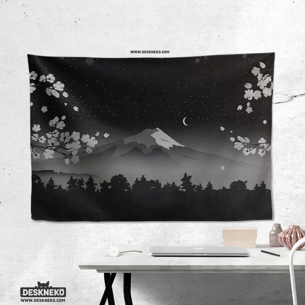 Black Mount Fuji Wall Tapestry - Wall tapestry - Deskneko - Wall Tapestries
