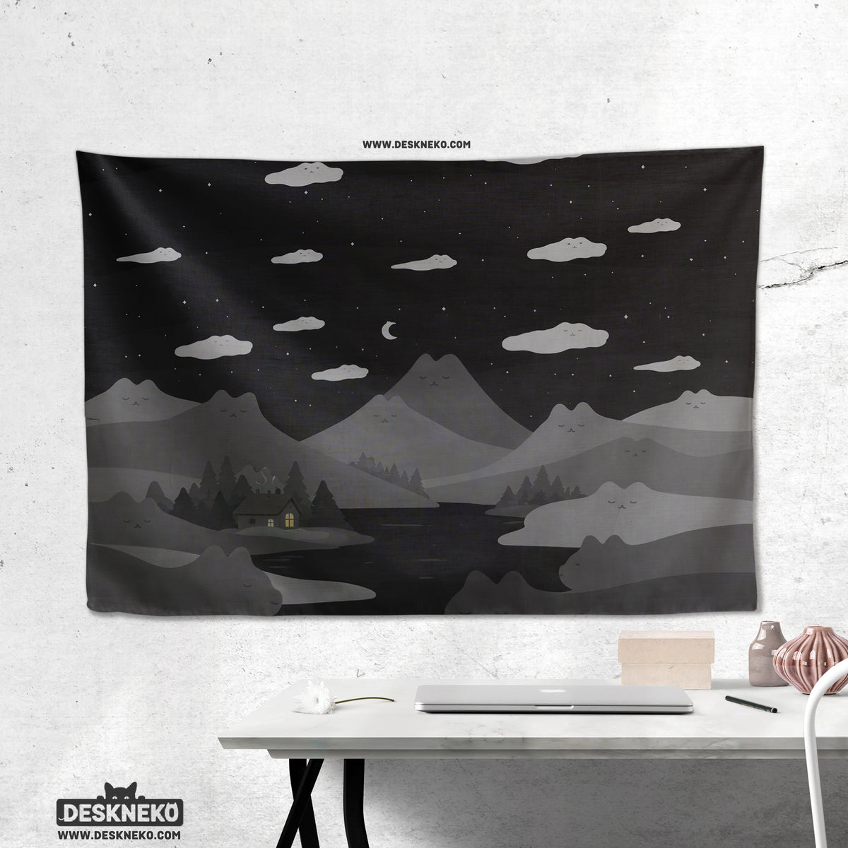 Cute Cat Mountains Wall Tapestry - Wall tapestry - Deskneko - Wall Tapestries