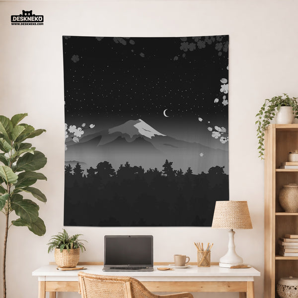 Black Mount Fuji Wall Tapestry - Wall tapestry - Deskneko - Wall Tapestries