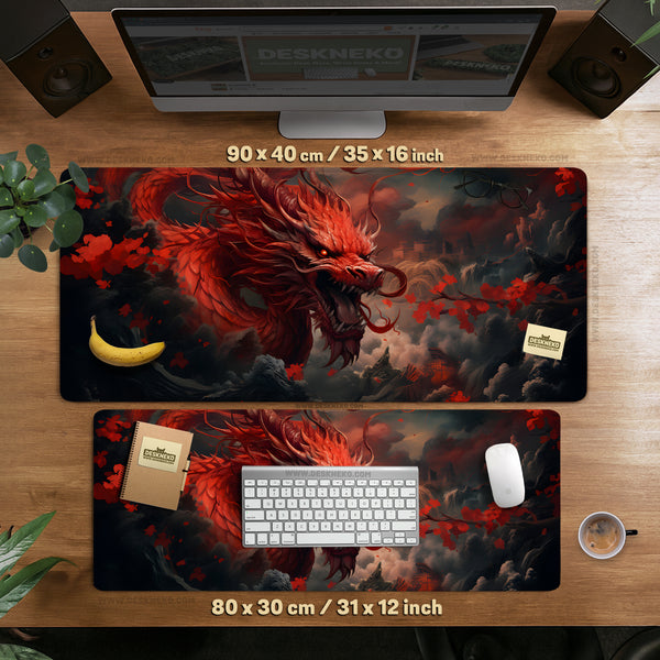 Crimson Red Dragon Desk Mat Mousepad - Desk Mat - Deskneko - Desk Mats & Mousepads