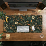 Dark Floral Cottagecore Desk Mat with Botanical Butterflies - Deskneko