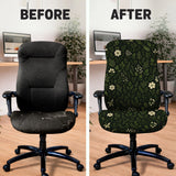 Botanical Office Chair Cover with Dark Green Floral Pattern - Deskneko
