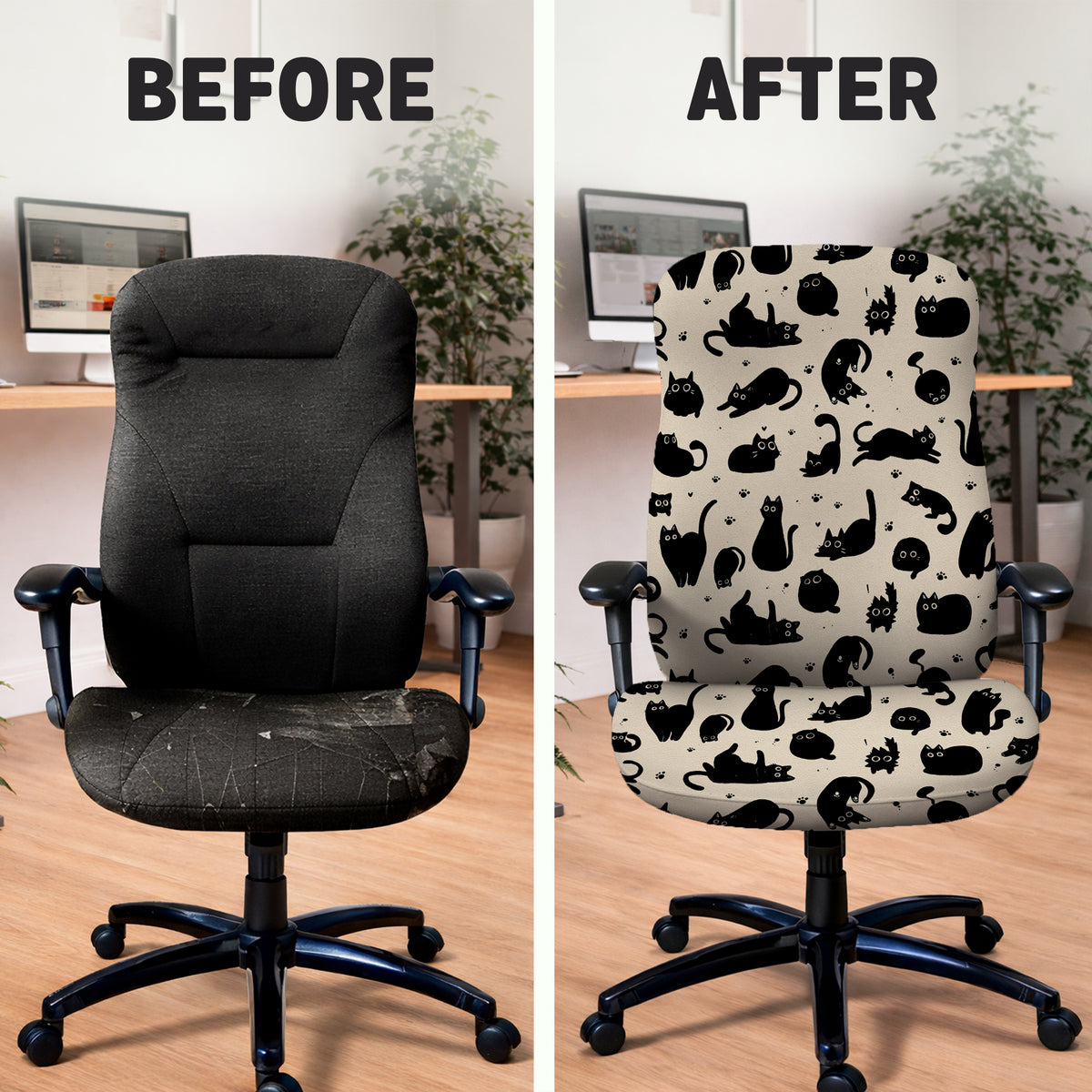 Black Cat Desk Chair Cover - Chair Covers - Deskneko - Desk Chair Covers