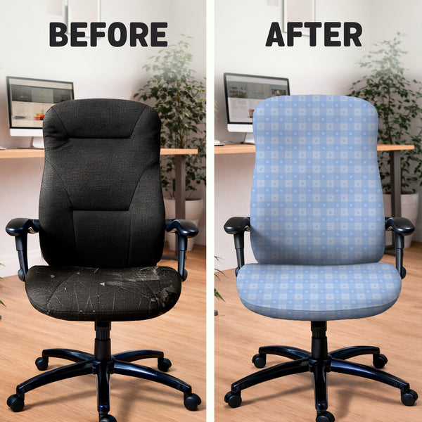 Blue Gingham Desk Chair Cover - Chair Covers - Deskneko - Desk Chair Covers