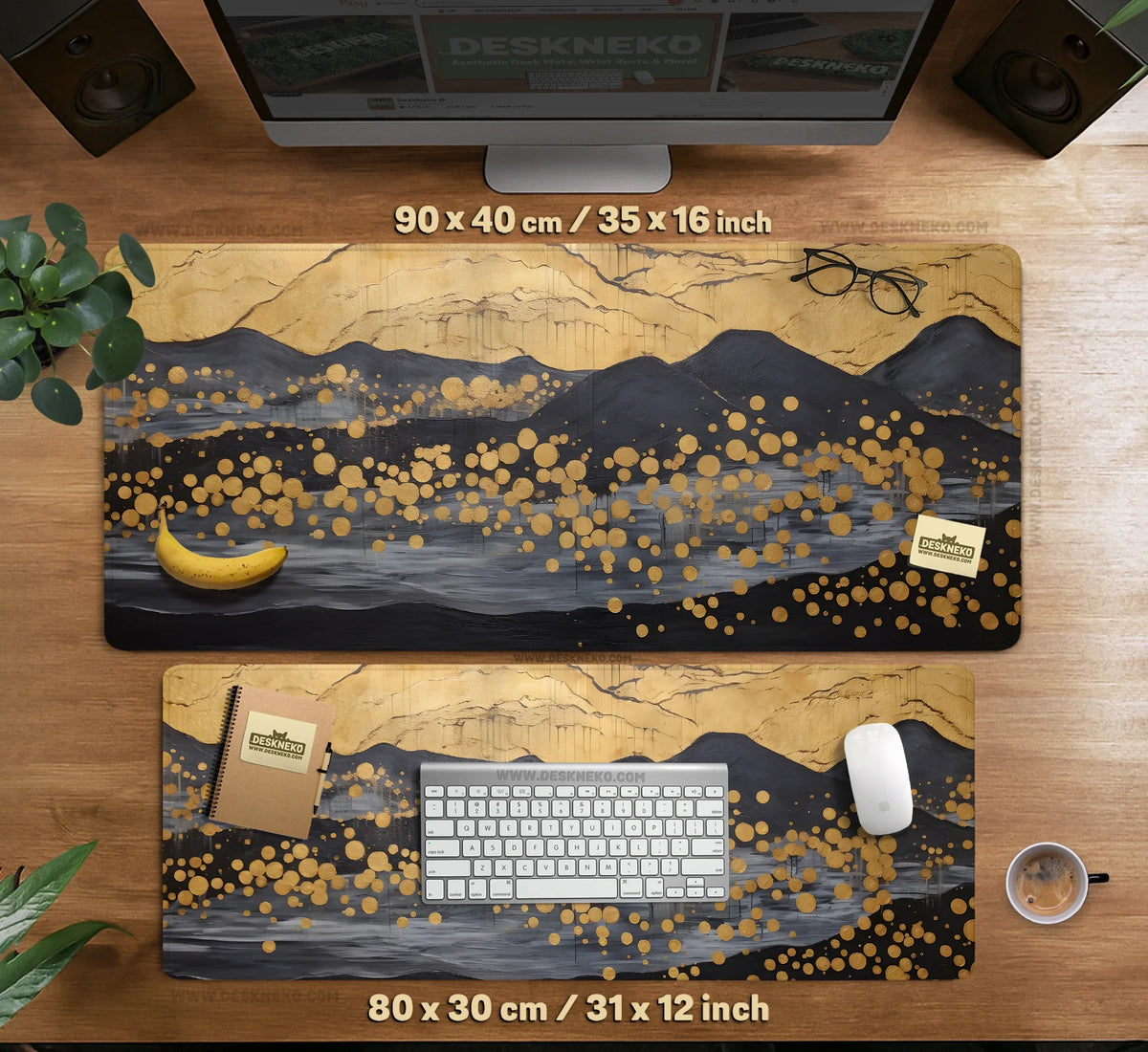 Black Gold Abstract Mountain Desk Mat & Mousepad - Deskneko