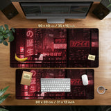 Red Cyberpunk Tokyo Cat Desk Mat - Deskneko