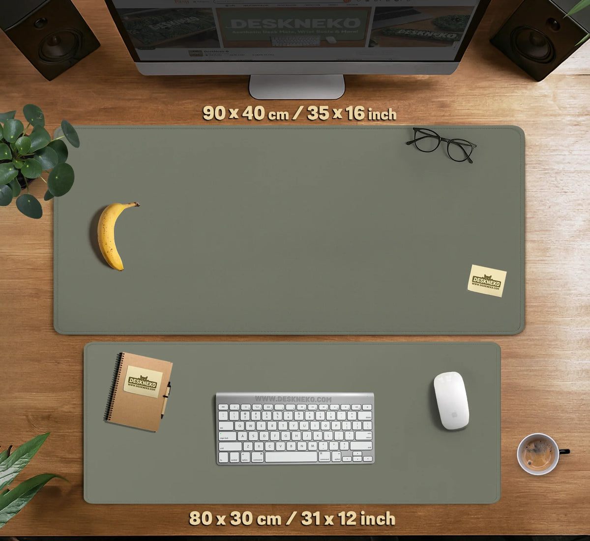 Eucalyptus Sage Desk Mat, Minimalist Extended Mousepad, Waterproof - Deskneko