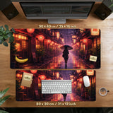 Lofi Anime Desk Mat XXL Extended Japanese Rainy Street - Deskneko
