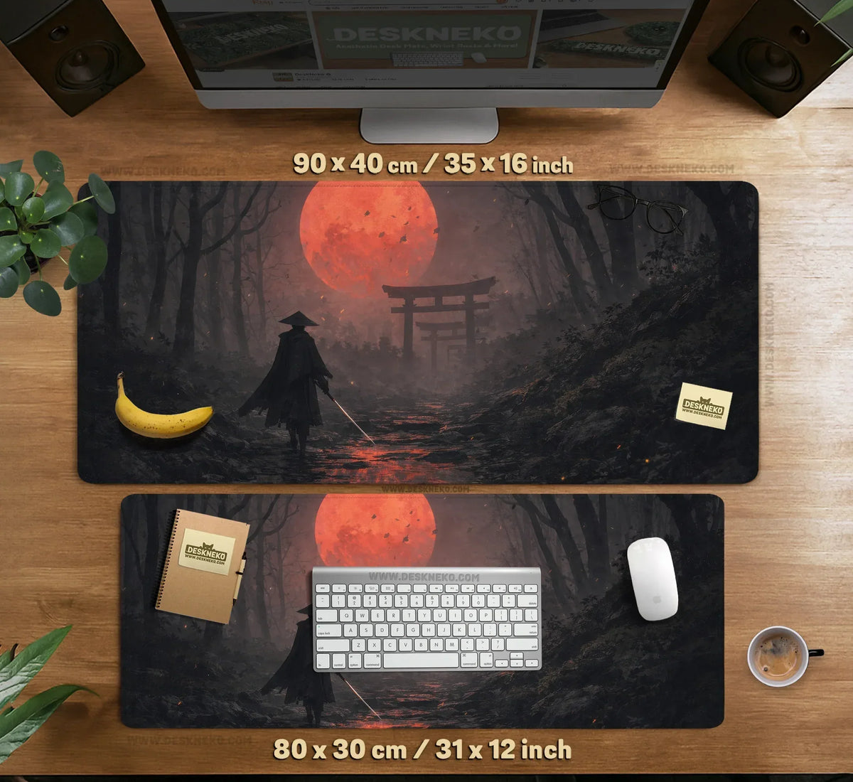 Samurai Red Moon Desk Mat Mousepad - Deskneko
