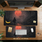Samurai Red Moon Desk Mat Mousepad - Deskneko