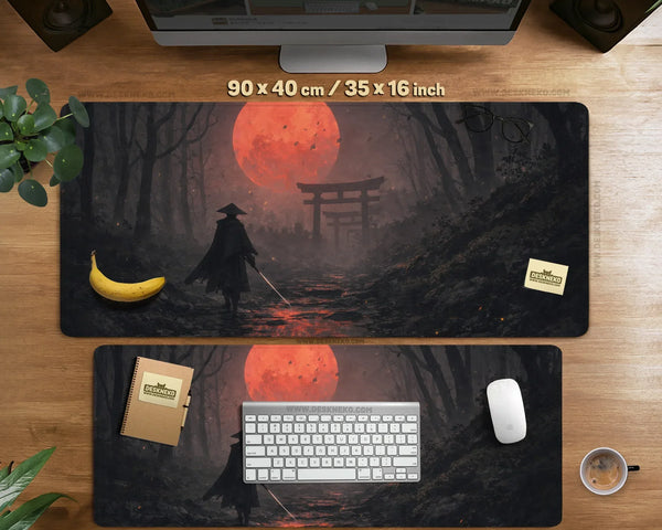 Samurai Red Moon Desk Mat Mousepad - Deskneko