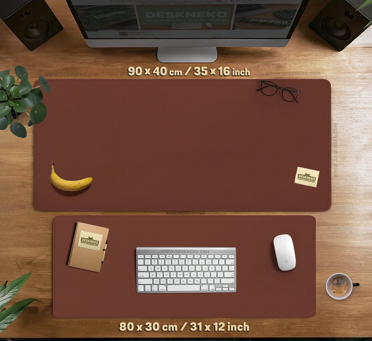 Mahogany Desk Mat Mousepad, Minimalist Brown Extended Desk Pad - Deskneko