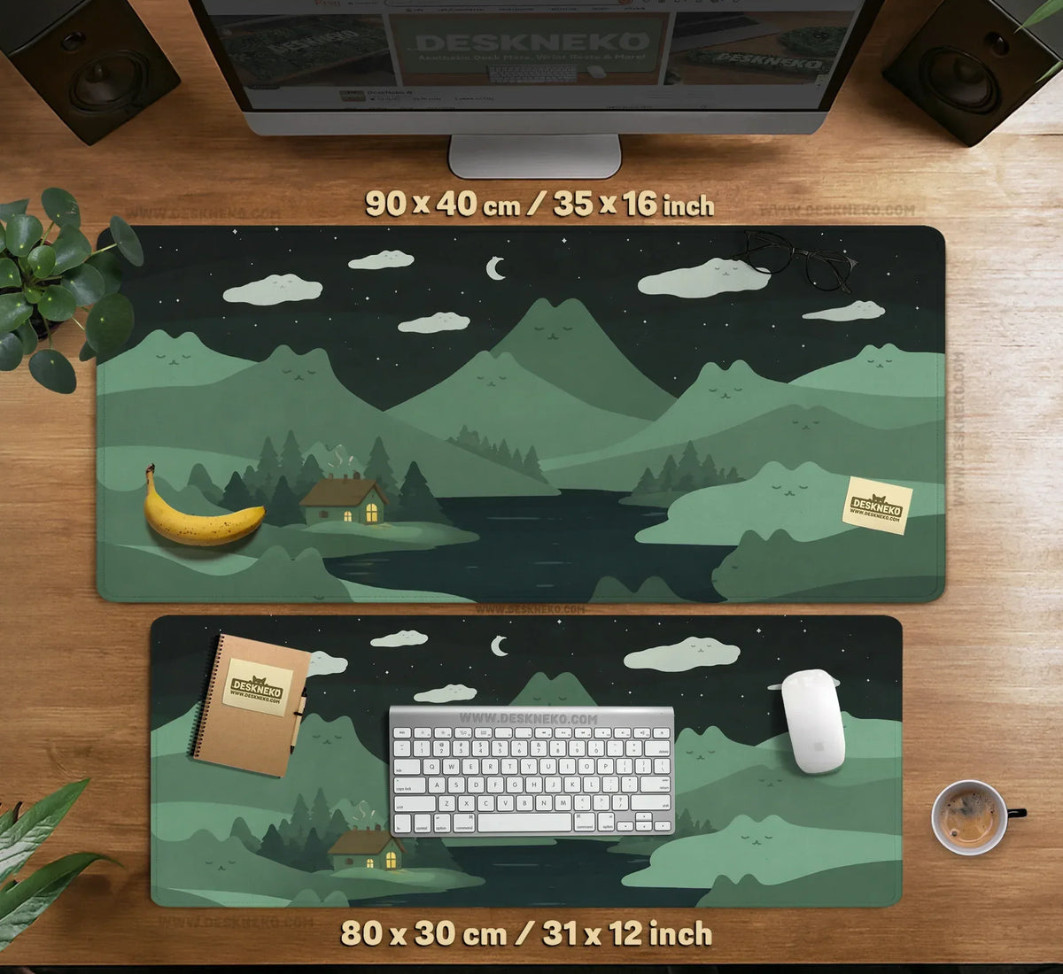 Night Forest Cats Landscape Desk Mat Mousepad XXL - Deskneko
