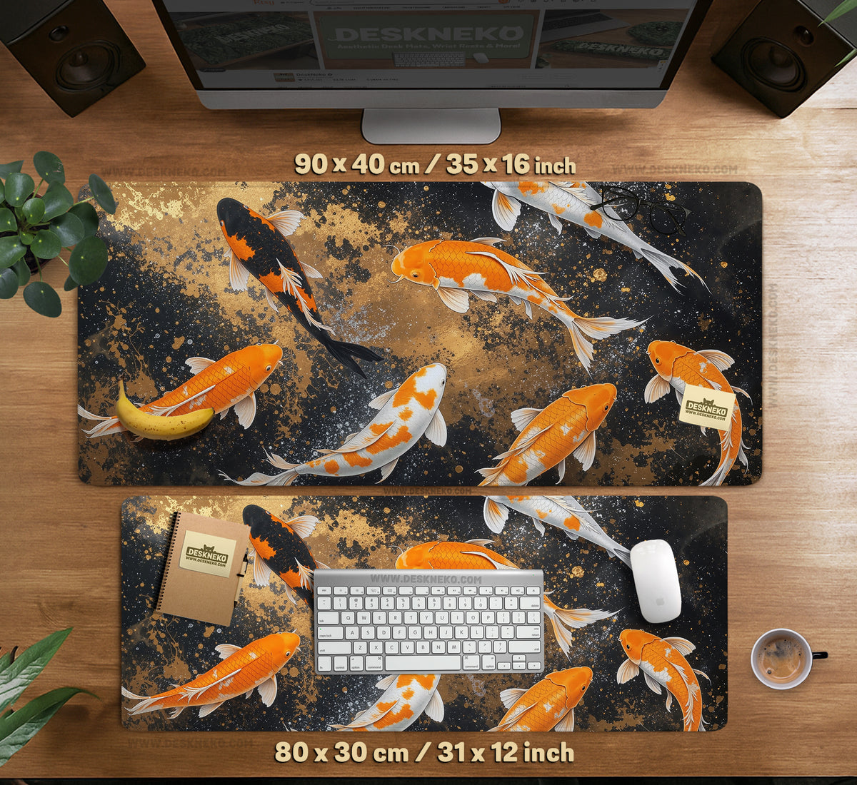 Black Gold Koi Desk Mat Mousepad - Desk Mat - Deskneko - Desk Mats & Mousepads