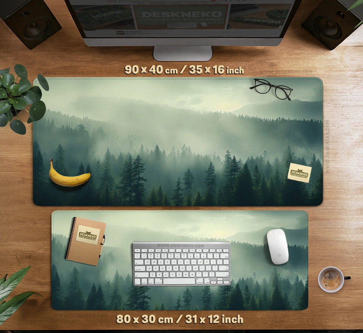 Sage Green Forest Desk Mat Extended XXL Mousepad - Deskneko