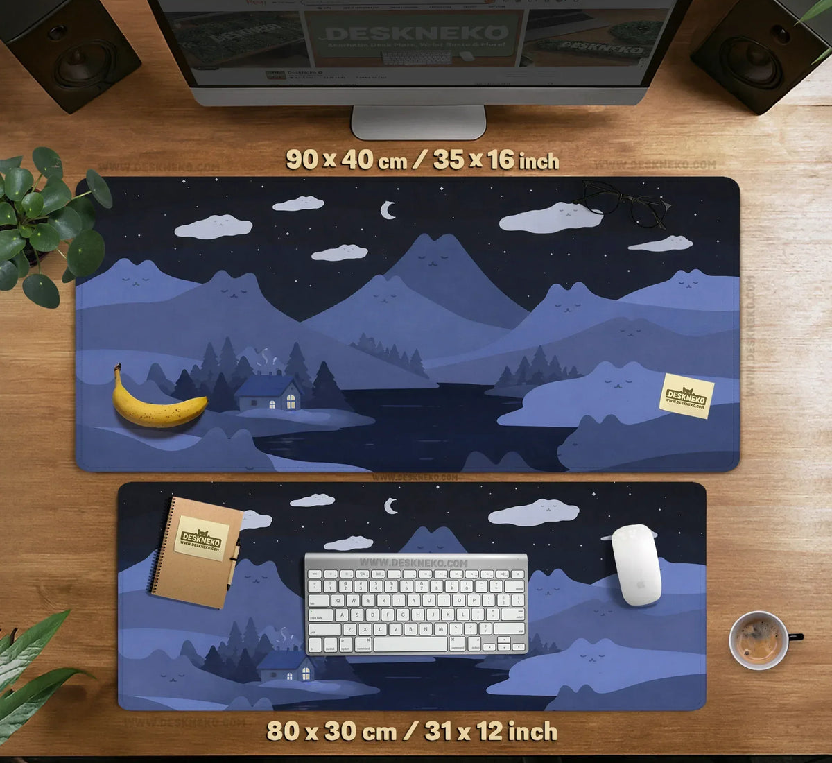 Navy Blue Mousepad With Cat Shaped Hills - Deskneko
