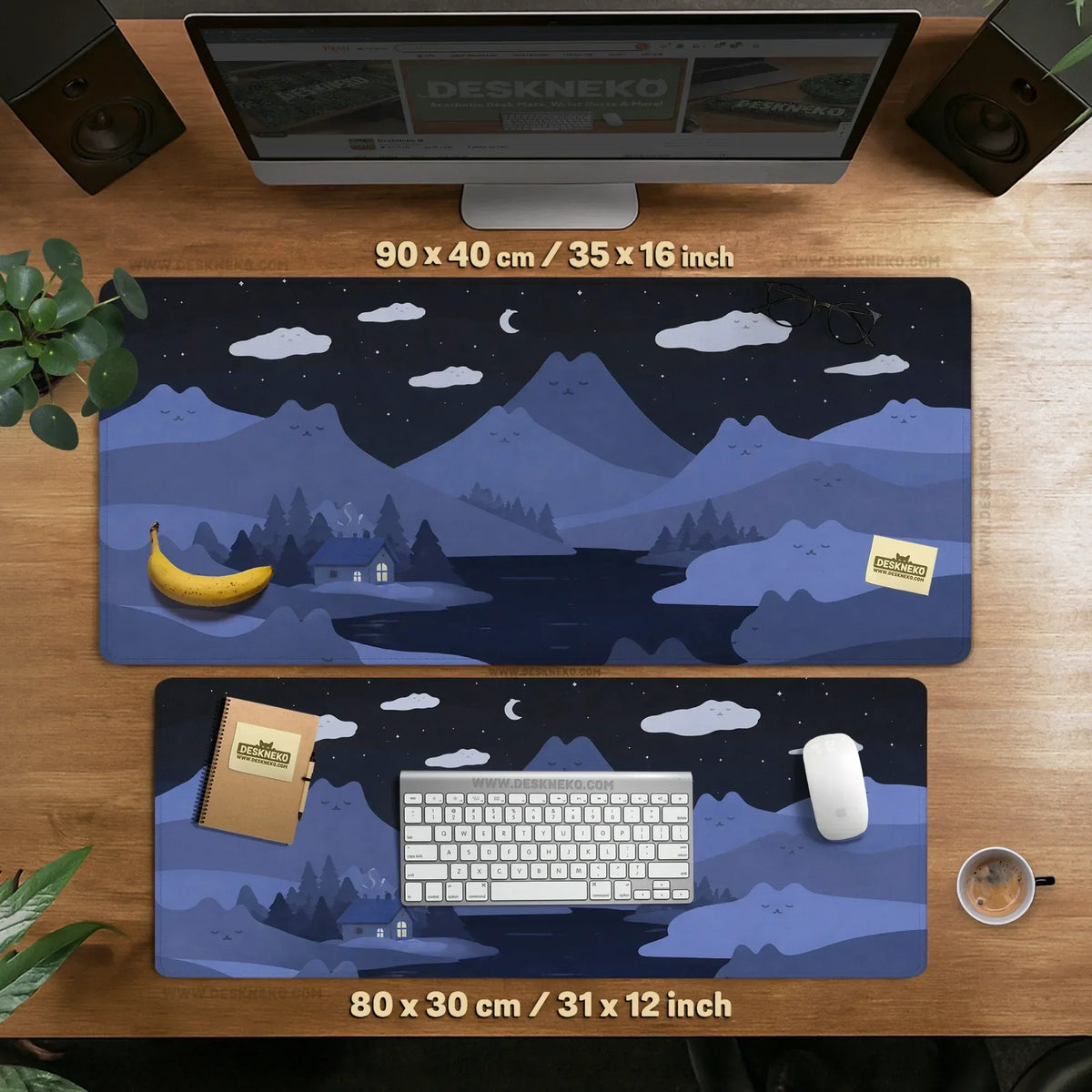 Navy Blue Mousepad With Cat Shaped Hills - Deskneko
