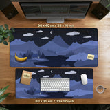 Navy Blue Mousepad With Cat Shaped Hills - Deskneko