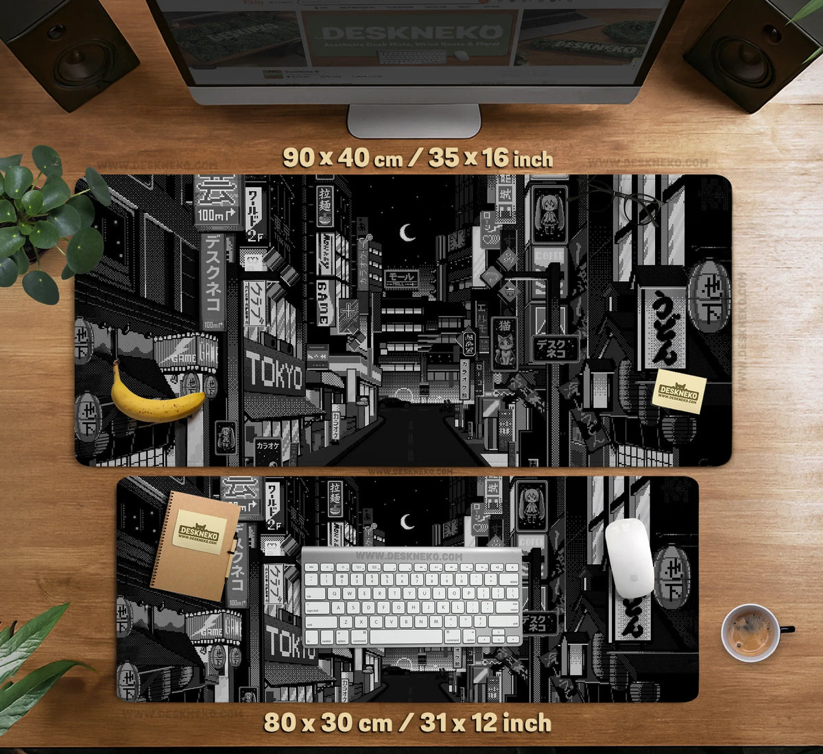 Black White Tokyo Desk Mat - Deskneko