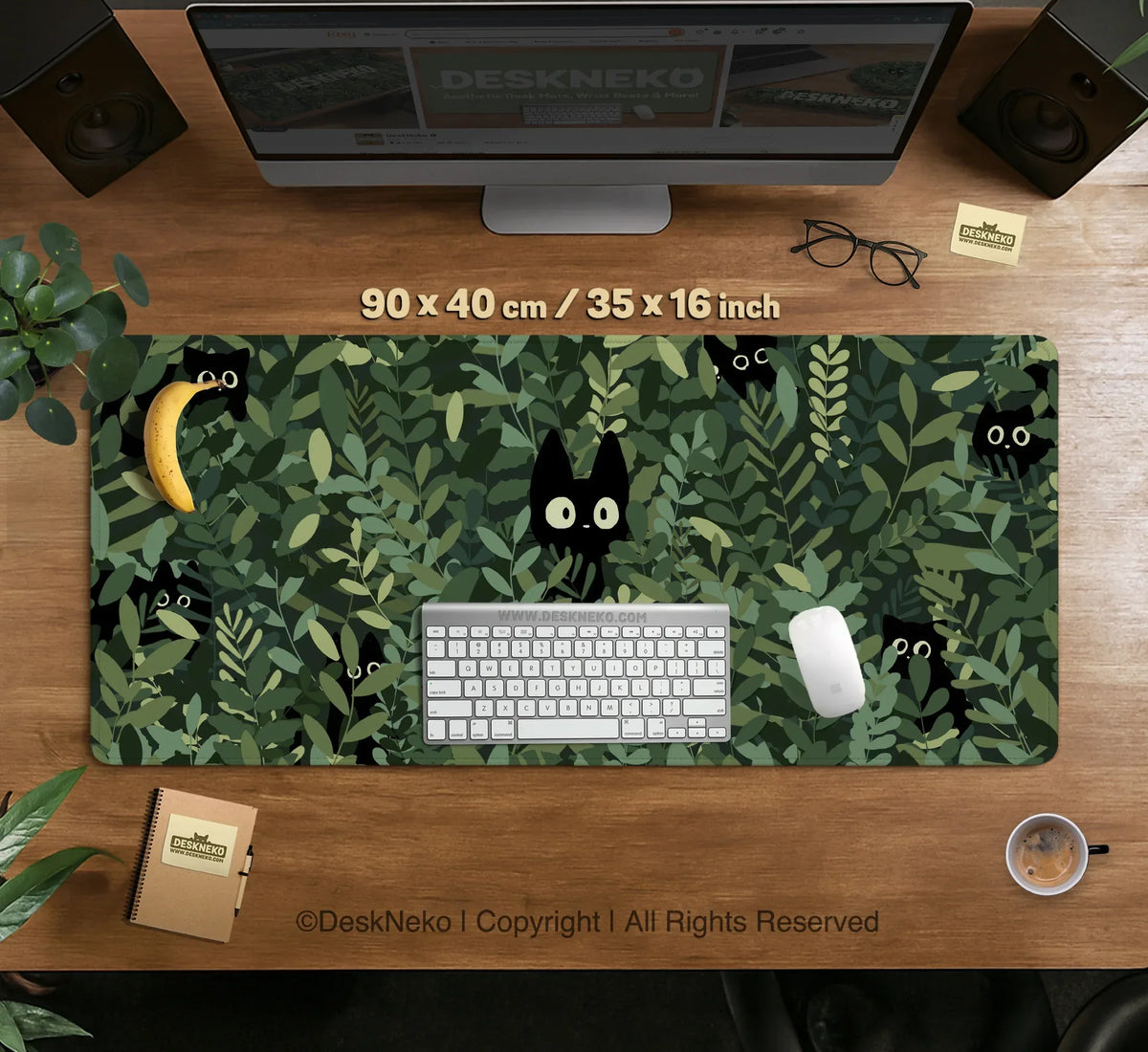 Botanical Cat Ergonomic Mousepad with Wrist Rest for Desk Comfort - Deskneko