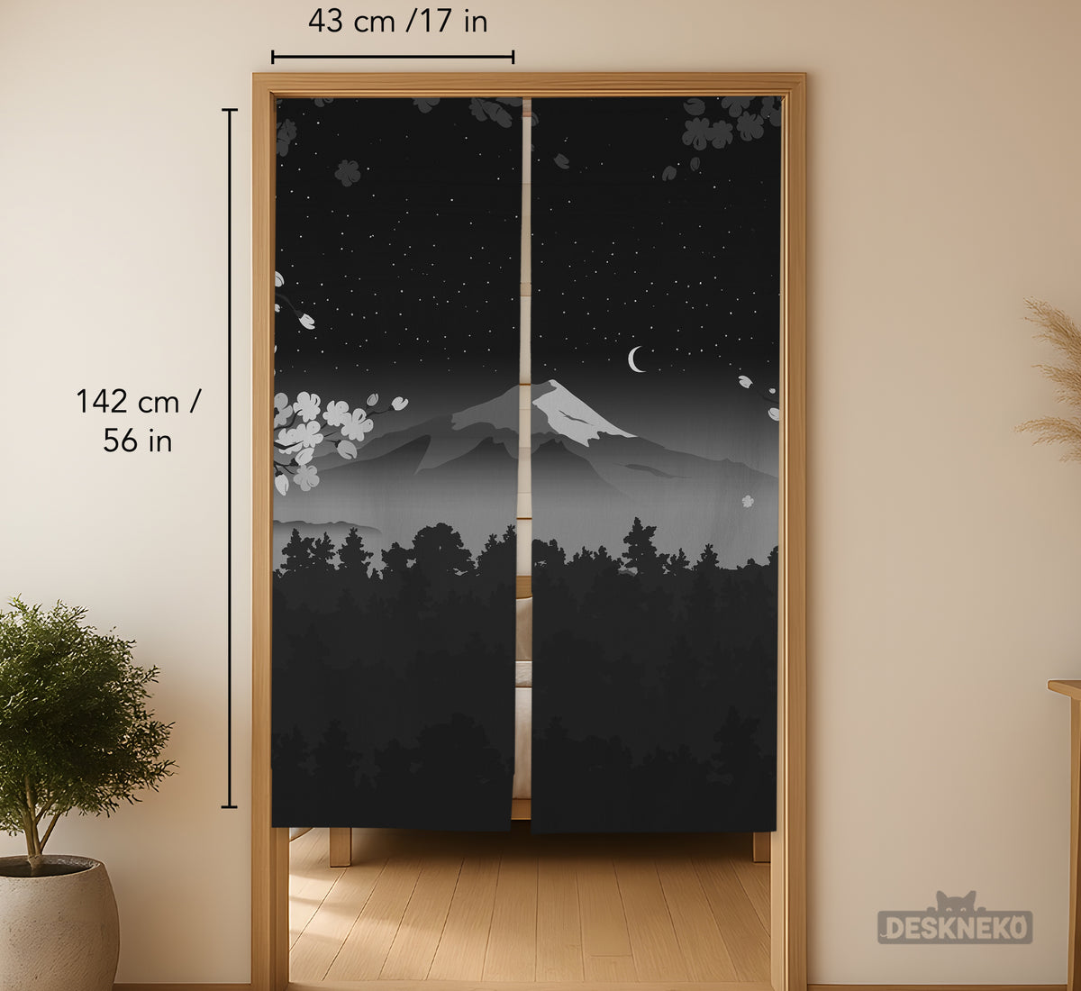 Black Mount Fuji Noren Curtain - Noren Door Curtain - Deskneko - Noren Door Curtains