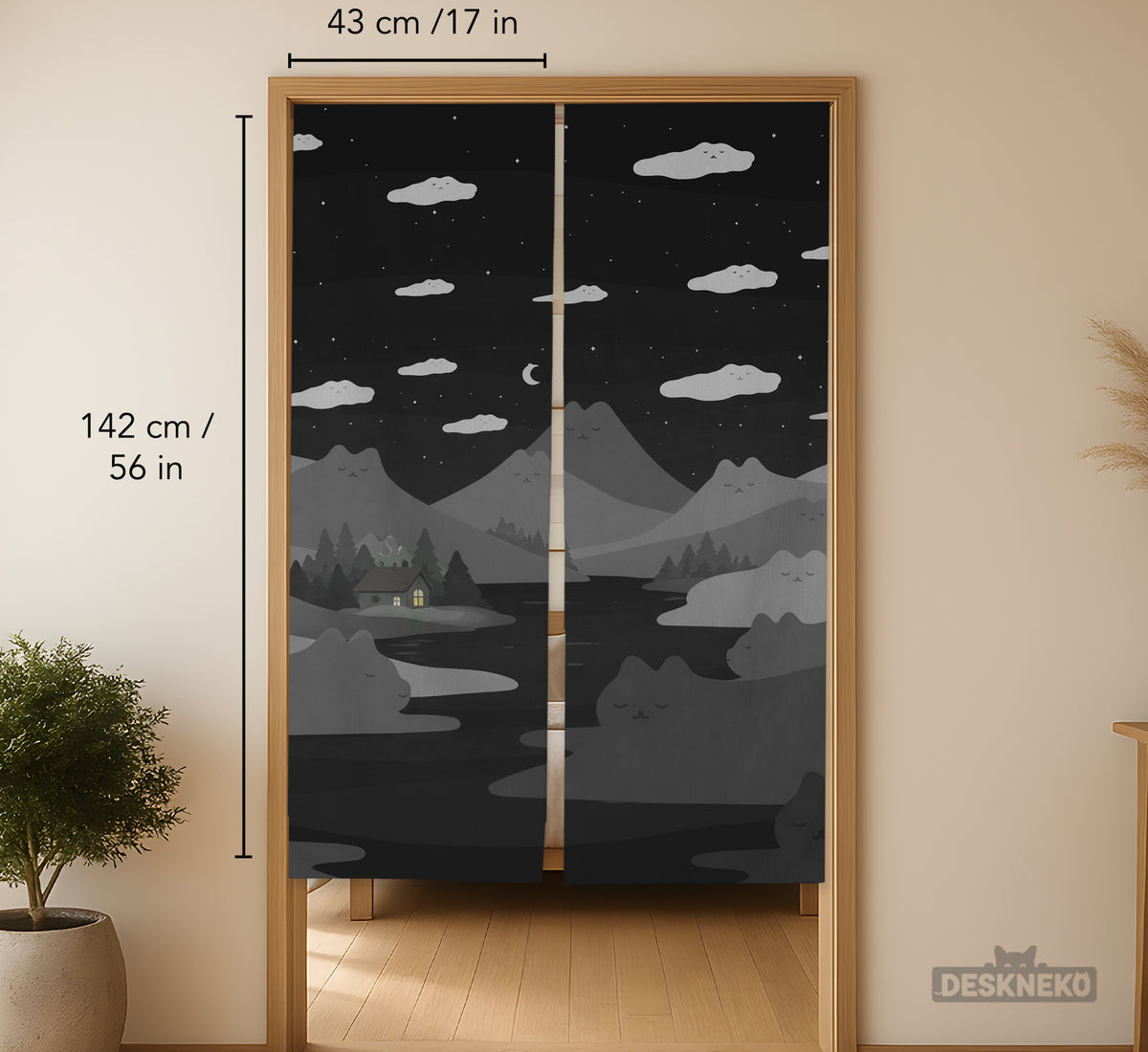 Cute Cat Mountains Noren Curtain - Noren Door Curtain - Deskneko - Noren Door Curtains