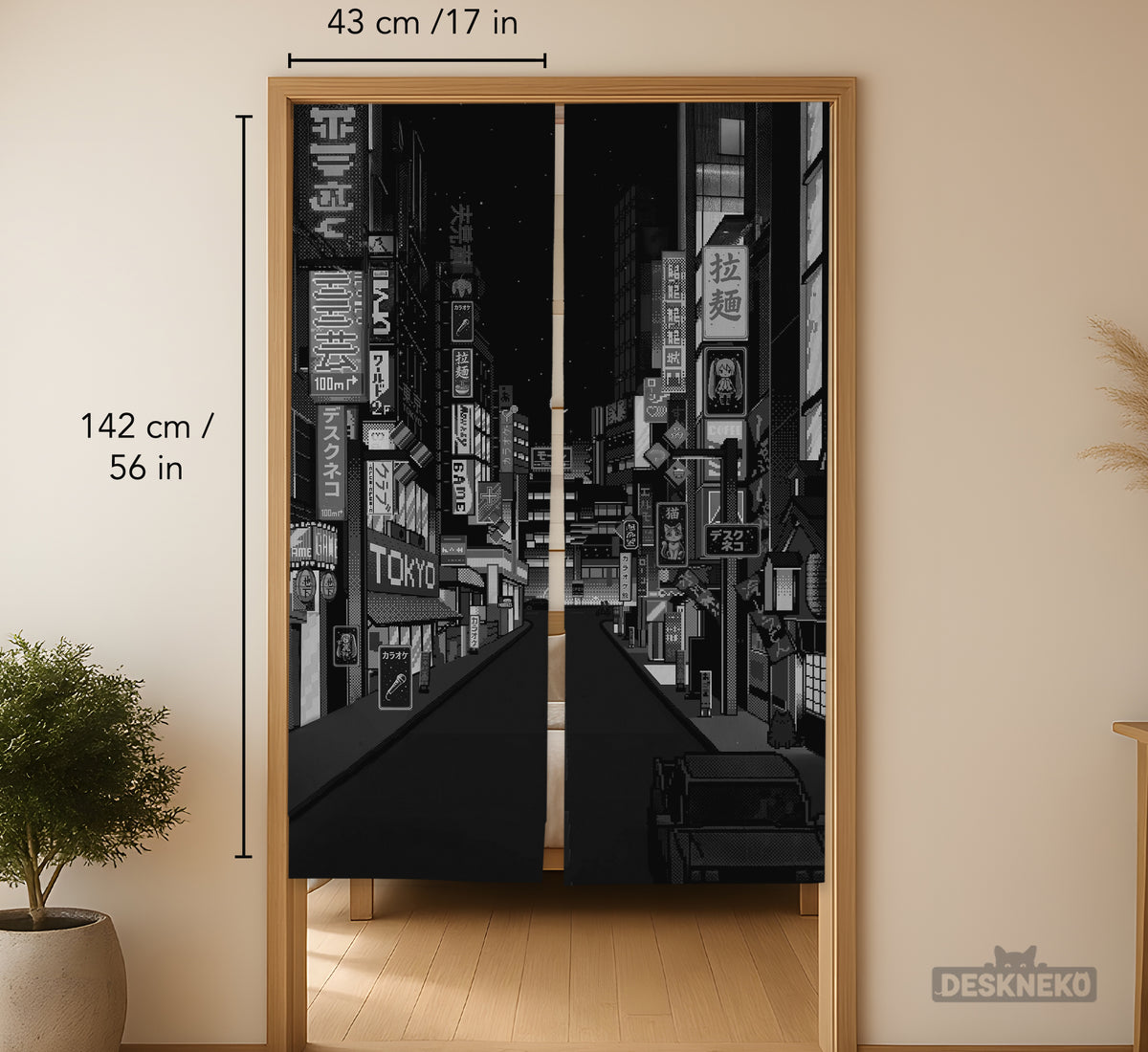 Black Tokyo Street Noren Curtain - Noren Door Curtain - Deskneko - Noren Door Curtains