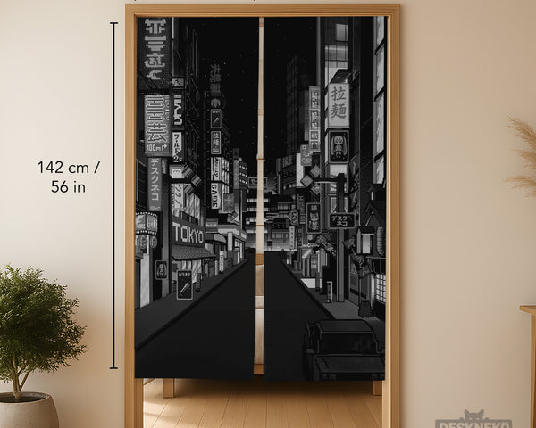 Black Tokyo Street Noren Curtain - Noren Door Curtain - Deskneko - Noren Door Curtains