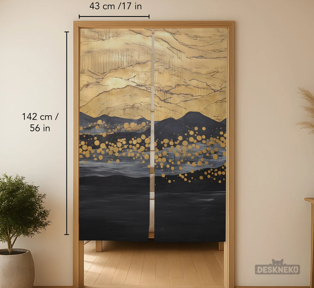 Gold Black Abstract Noren Door Curtain - Deskneko